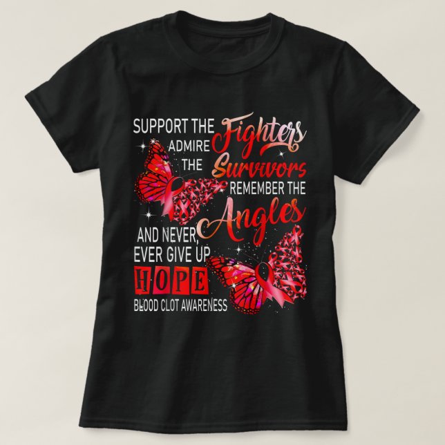 I Bära Red Ribbon Butterflies Blood Clot Awareness T Shirt (Design framsida)