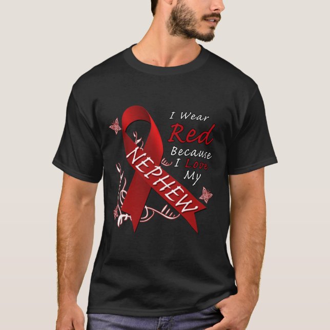 I Bära Red Ribbon Heart Disease Awareness T Shirt (Framsida)