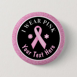 I Bära Rosa Breast Cancer Awareness Glitter Button Knapp