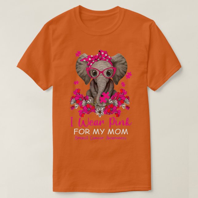 I Bära Rosa för mitt Mamma elefant bröstcancer T Shirt (Design framsida)