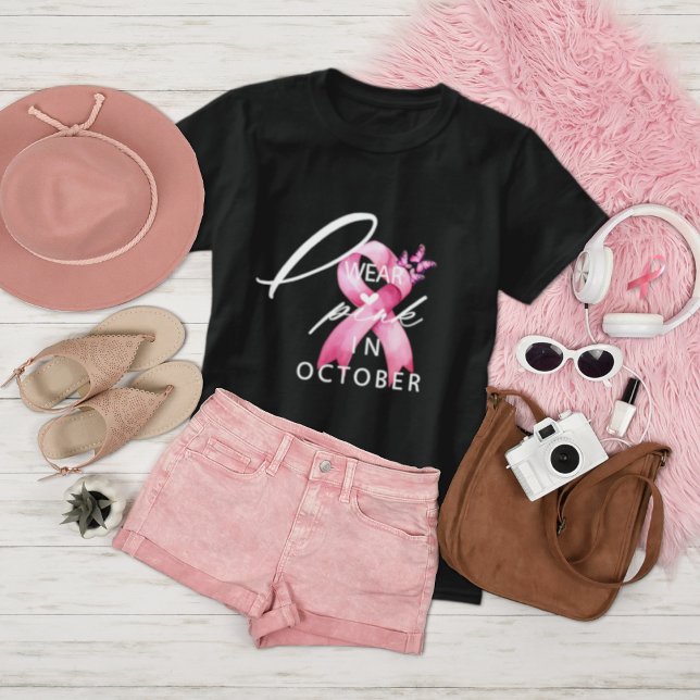 I Bära Rosa i oktober Breast Cancer Awareness T Shirt (Skapare uppladdad)