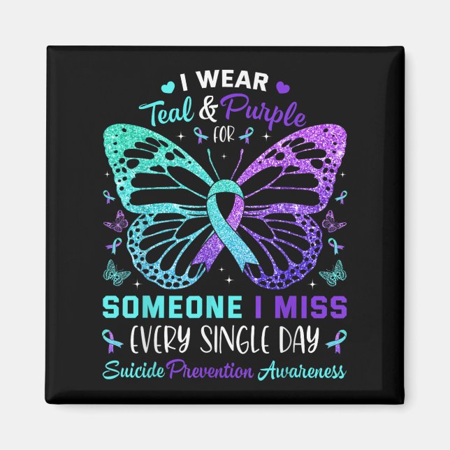 I Bära Teal&amp; Lila Butterfly Suicide Prevent Magnet (Framsidan)