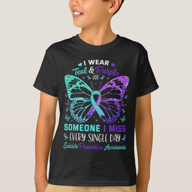 I Bära Teal&amp; Lila Butterfly Suicide Prevent T Shirt (Framsida)