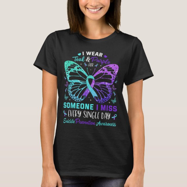I Bära Teal&amp; Lila Butterfly Suicide Prevent T Shirt (Framsida)