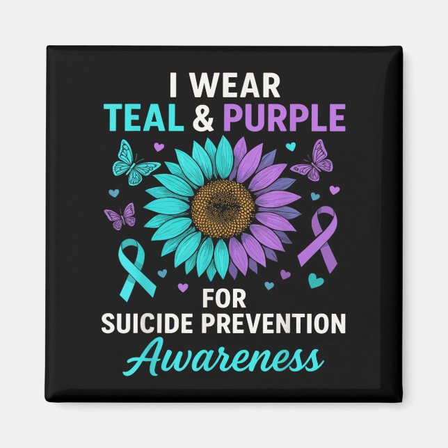 I Bära Teal&amp; Lila for Suicizin Prevention Aw Magnet (Framsidan)