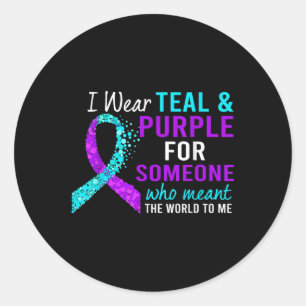 I Bära Teal& Lila for Suicizin Prevention Aw Runt Klistermärke
