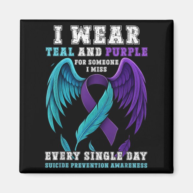 I Bära Teal&amp; Lila Ribbon Suicide Prevention Magnet (Framsidan)