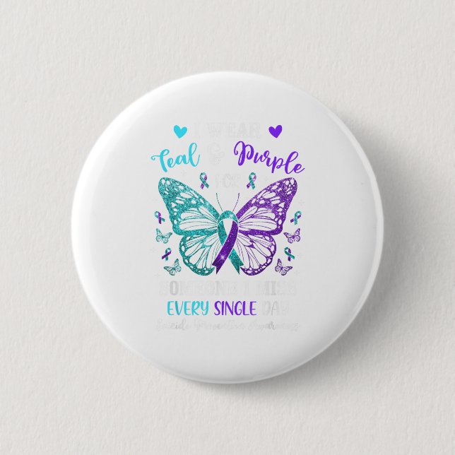 I Bära Teal&amp; Lila Suicide Prevention Awaren Knapp (Framsida)