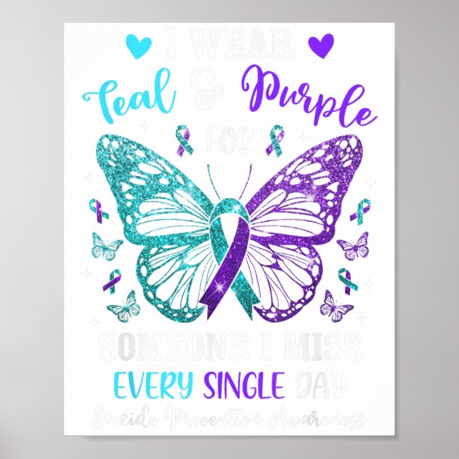 I Bära Teal&amp; Lila Suicide Prevention Awaren Poster (Framsidan)
