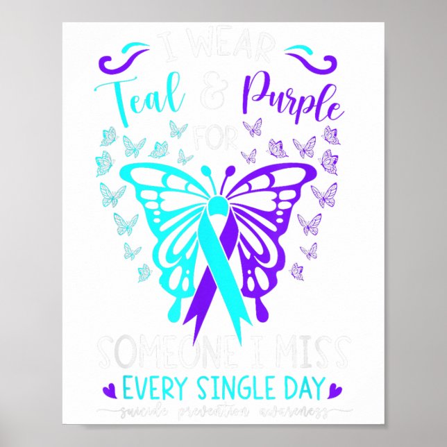 I Bära Teal and Lila Suicide Awareness Butterfly Poster (Framsidan)