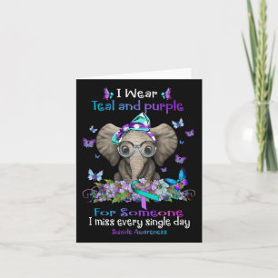 I Bära Teal and Lila Suicide Awareness Elephant Kort