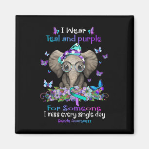I Bära Teal and Lila Suicide Awareness Elephant Magnet