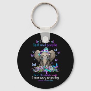 I Bära Teal and Lila Suicide Awareness Elephant Nyckelring