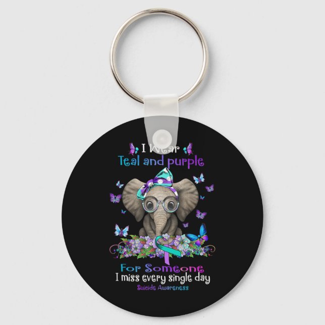 I Bära Teal and Lila Suicide Awareness Elephant Nyckelring (Framsida)