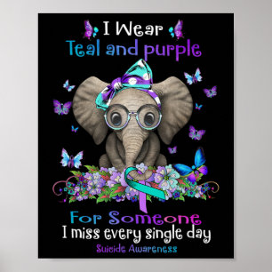 I Bära Teal and Lila Suicide Awareness Elephant Poster