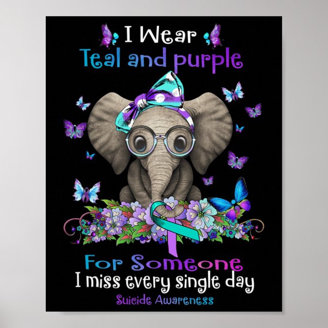 I Bära Teal and Lila Suicide Awareness Elephant Poster (Framsidan)
