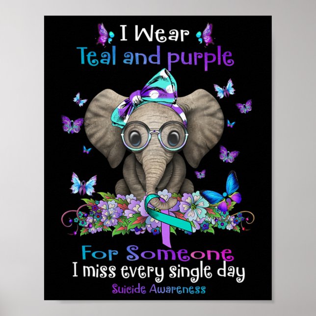 I Bära Teal and Lila Suicide Awareness Elephant Poster (Framsidan)
