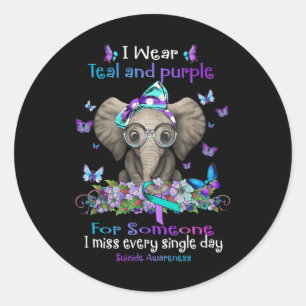 I Bära Teal and Lila Suicide Awareness Elephant Runt Klistermärke
