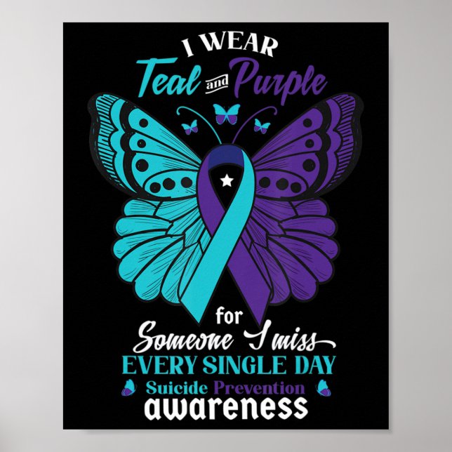 I Bära Teal and Lila Suicide Awareness Mental He Poster (Framsidan)