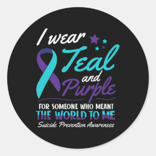 I Bära Teal and Lila Suicide Awareness Mental He Runt Klistermärke