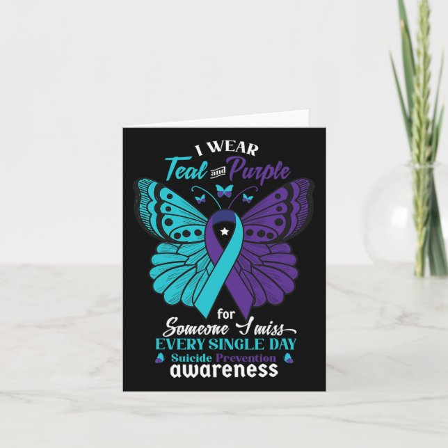 I Bära Teal and Lila Suicide Awareness Mental Kort (Framsida)