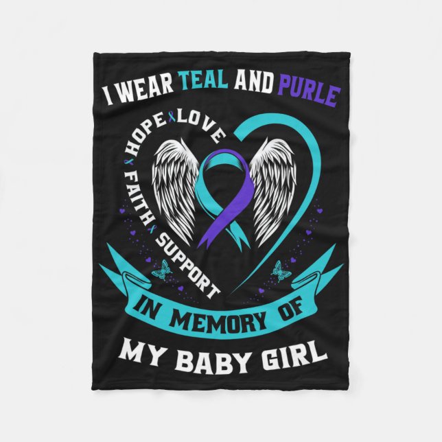 I Bära Teal and Lila Suicide Awareness Ribb Fleecefilt (Framsidan)