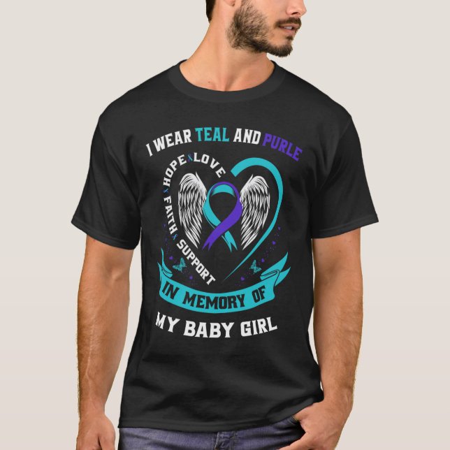 I Bära Teal and Lila Suicide Awareness Ribb T Shirt (Framsida)