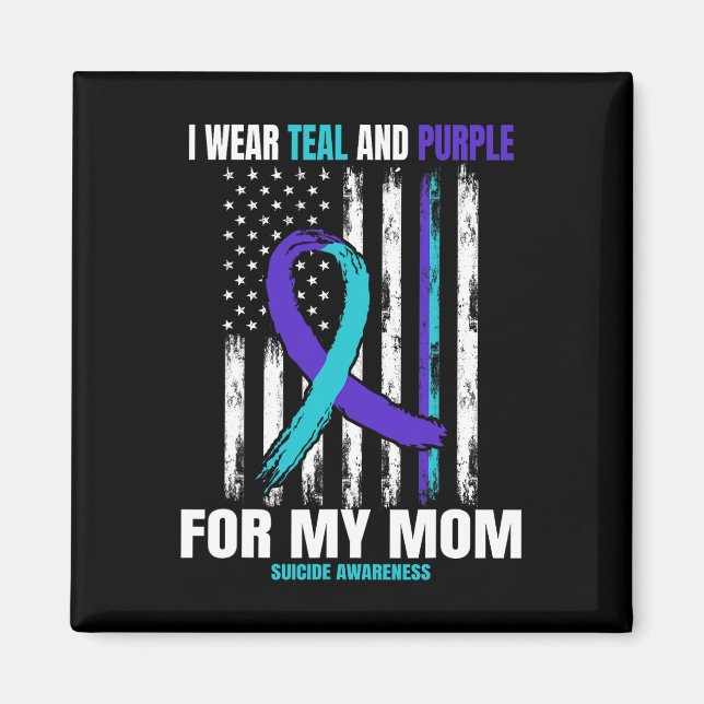 I Bära Teal and Lila Suicide Awareness Shirt Mamma Magnet (Framsidan)