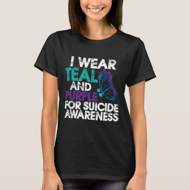 I Bära Teal and Lila support Suicizin Awareness 1 T Shirt (Framsida)