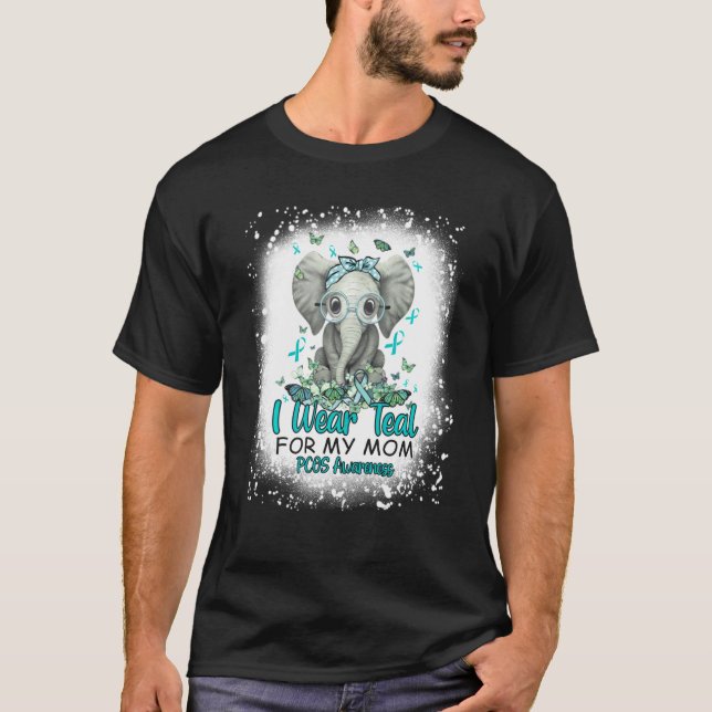 I Bära Teal for My Mamma Elephant Pcos Awareness T Shirt (Framsida)