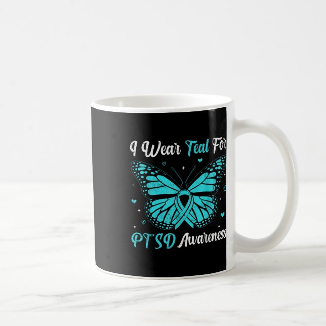 I Bära Teal for Ptsd Awareness Butterfly Ribbon Kaffemugg (Höger)