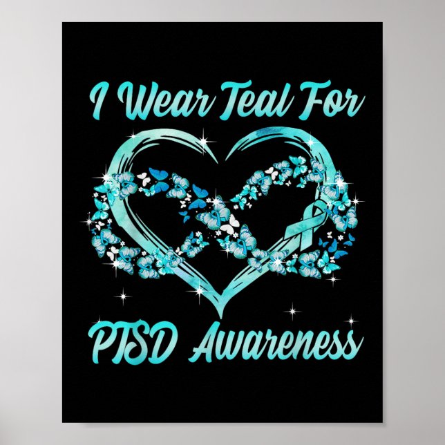 I Bära Teal for Ptsd Awareness Heart Butterfly Poster (Framsidan)