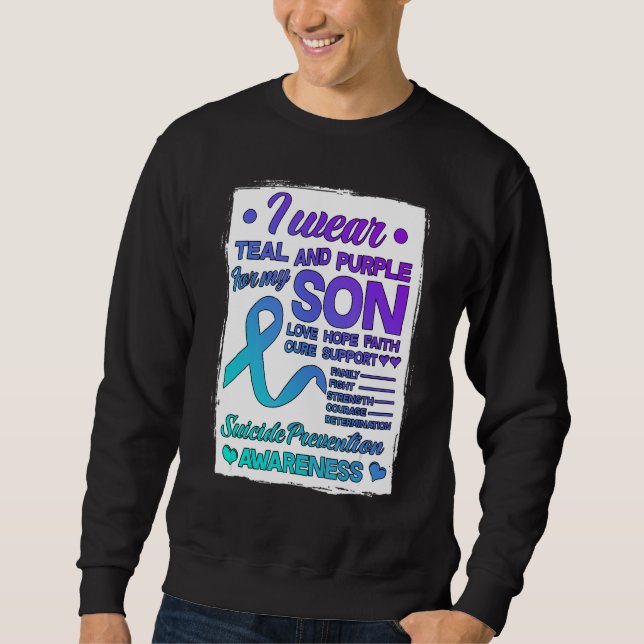I Bära Teal & Lila for My Son Suicic Prevention Lång Ärmad Tröja (Framsida)
