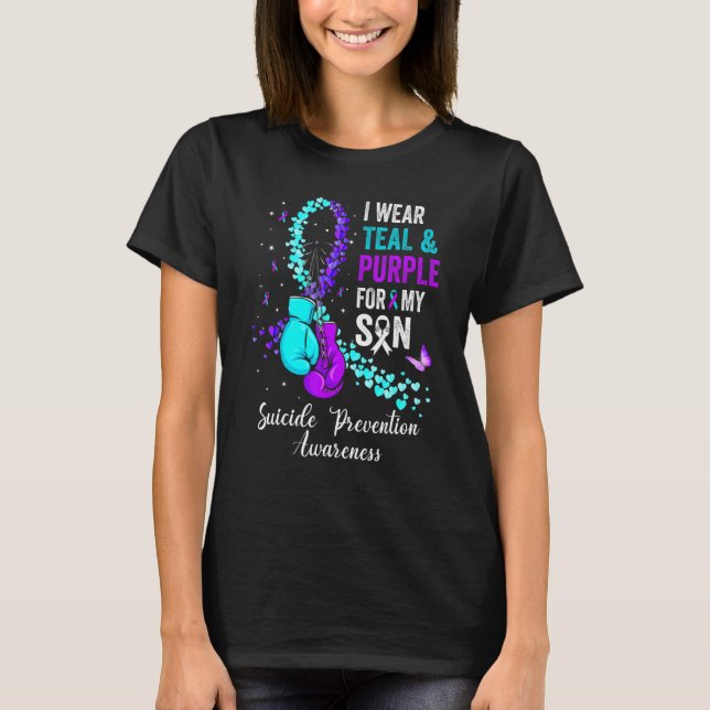 I Bära Teal & Lila for My Son Suicic Prevention T Shirt (Framsida)