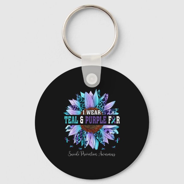I Bära Teal Puple for Suicide Prevention Awareness Nyckelring (Framsida)