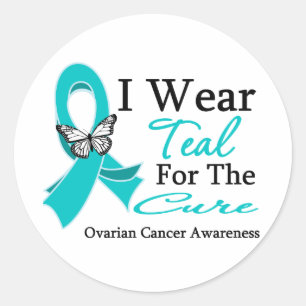 I Bära Teal Ribbon for CURE Ovarian Cancer Runt Klistermärke