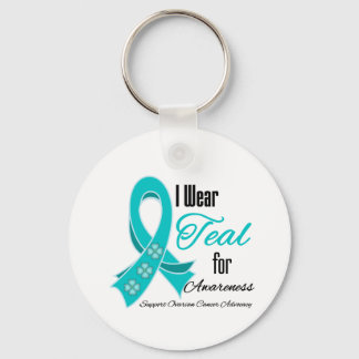 I Bära Teal Ribbon Ovarian Cancer Awareness Nyckelring