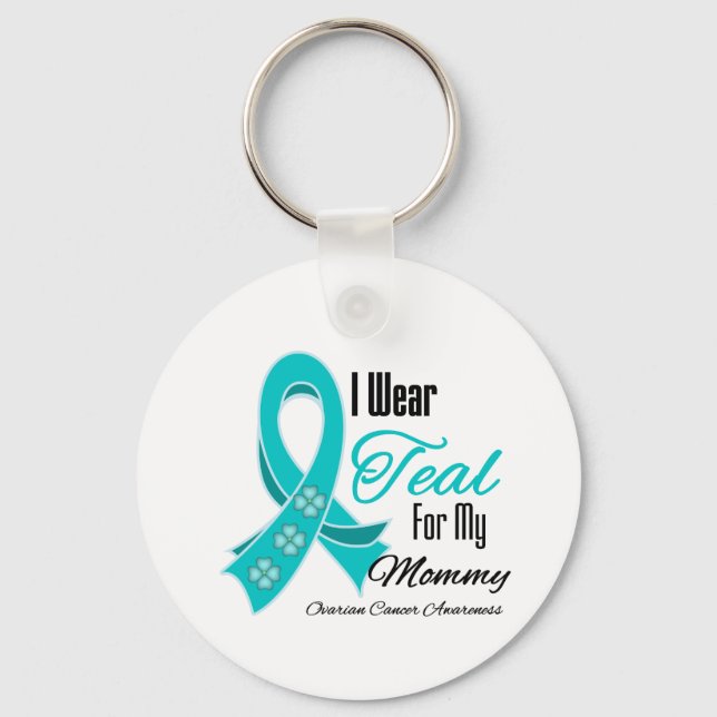 I Bära Teal Ribbon Ovarian Cancer Mamma Nyckelring (Framsida)