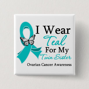 I Bära Teal Ribbon Twin Sister Ovarian Cancer Knapp