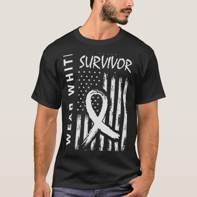 I Bära White Lung Cancer Survivor Manar Women USA  T Shirt (Framsida)