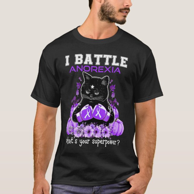 I Battle Anorexia Awareness Cat T Shirt (Framsida)