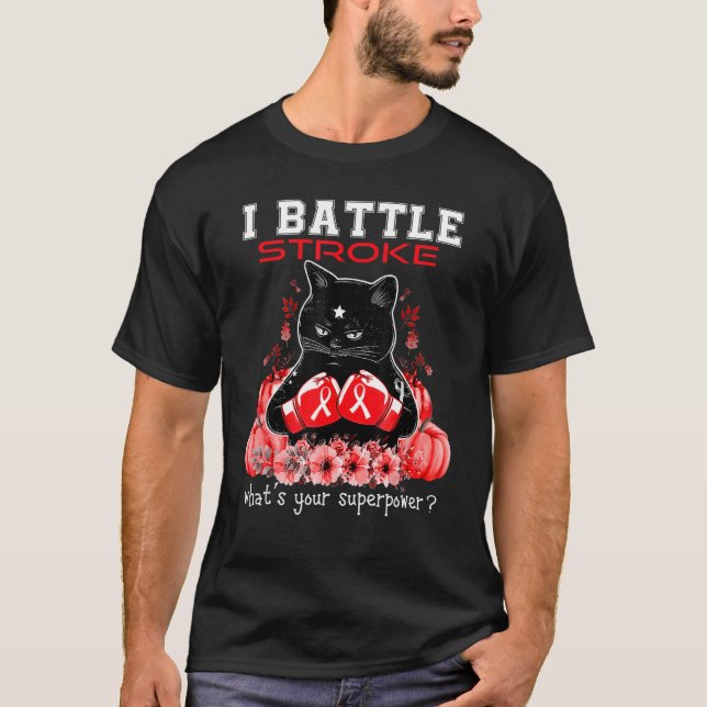 I Battle Stroke Awareness Cat T Shirt (Framsida)