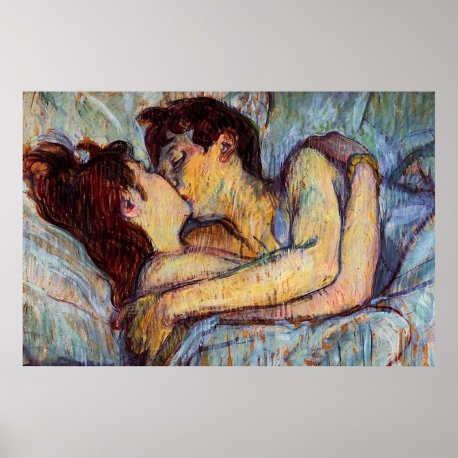 I Bed Kiss av Henri de Toulouse-Lautrec Poster (Framsidan)