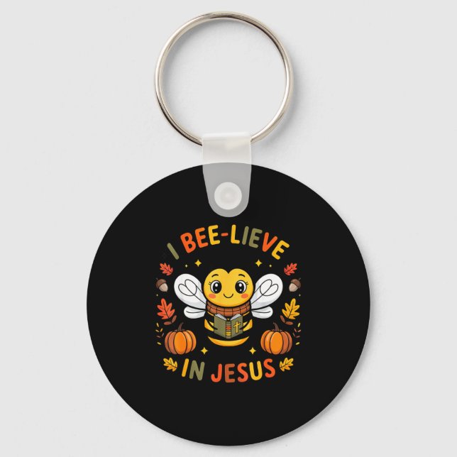 I Bee-lieve In Jesus Fall Christian Thanksgiving S Nyckelring (Framsida)