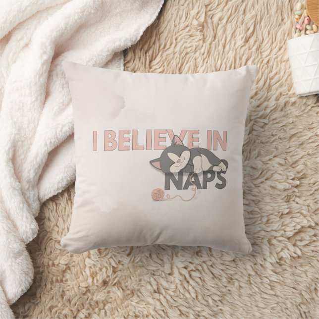 I Believe in Naps Cute Sleeping Cat Kudde (Filt)
