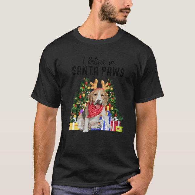 I Believe In Santa Paws  Cute Christmas Beagle Pup T Shirt (Framsida)