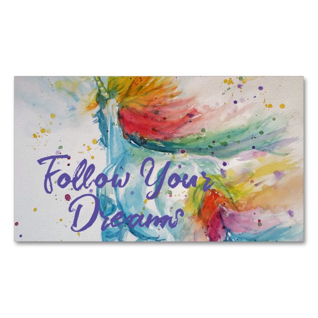I Believe In Unicorns Rainbow Follow Your Dreams Magnetiska Visitkort (Framsida)