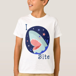 I Bita Cute Shark Kids Blue Brev T Shirt