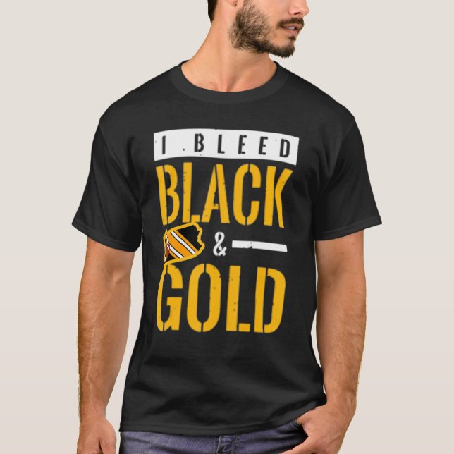 I Bleed Black and Gold Game Day Group School Footb T Shirt (Framsida)