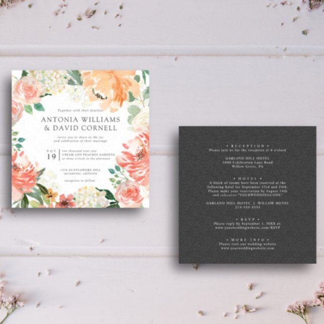 I blom | Allt i en rosa botanisk peachbröllop Inbjudningar (Gray pink peaches blush and green tones for this elegant chic botanical flower themed all in one )